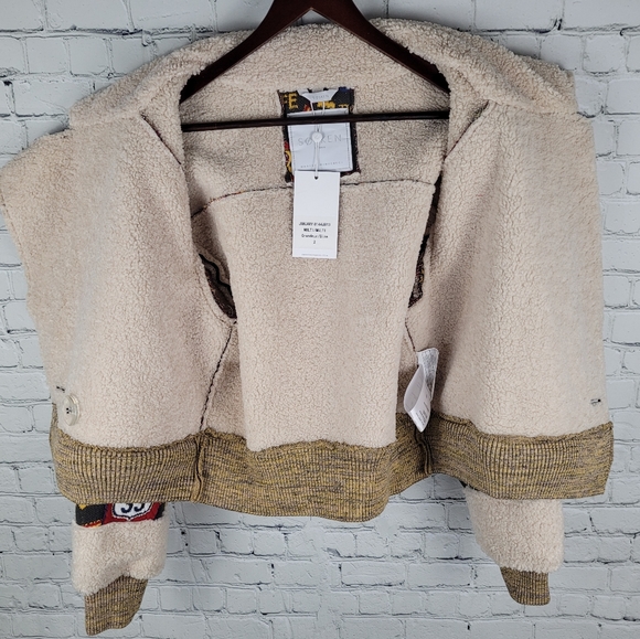 SOSKEN | January tapestry road map knit sherpa button close biker jacket - Picture 5 of 15